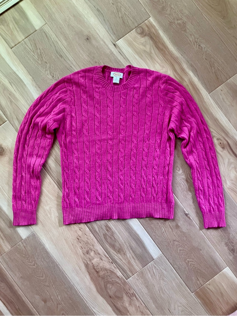 Talbots Bright Pink Cashmere Cable Knit Crewneck Sweater